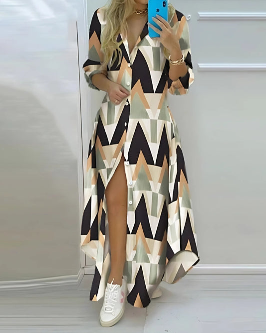 Robe-chemise longue imprimée à col rabattu — BOHERIS