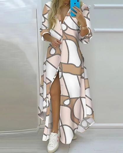 Robe-chemise longue imprimée à col rabattu — vue 2