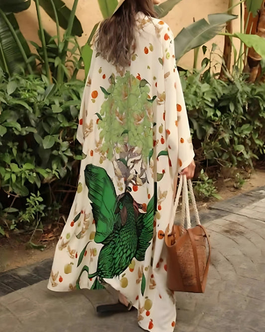 Robe-kimono de plage avec dessin à manches longues — BOHERIS