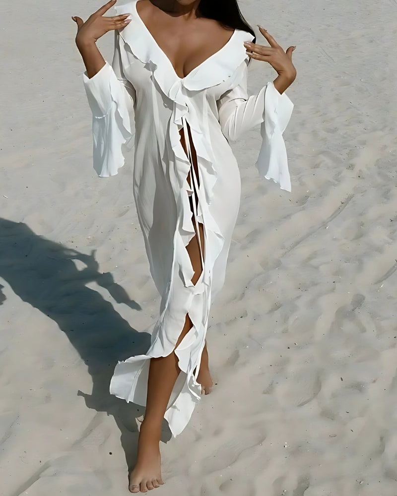 Robe-kimono de plage longue à volants — BOHERIS
