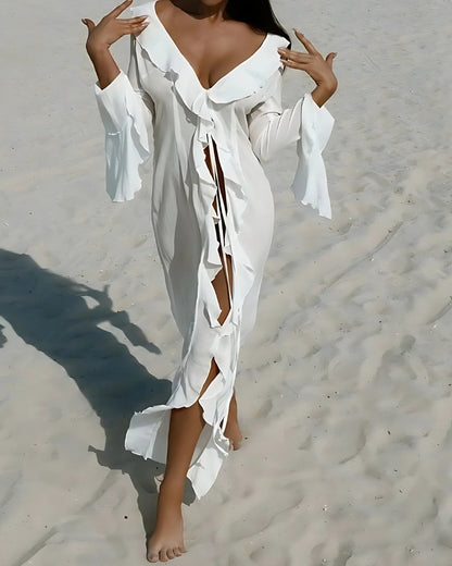Robe-kimono de plage longue à volants — BOHERIS