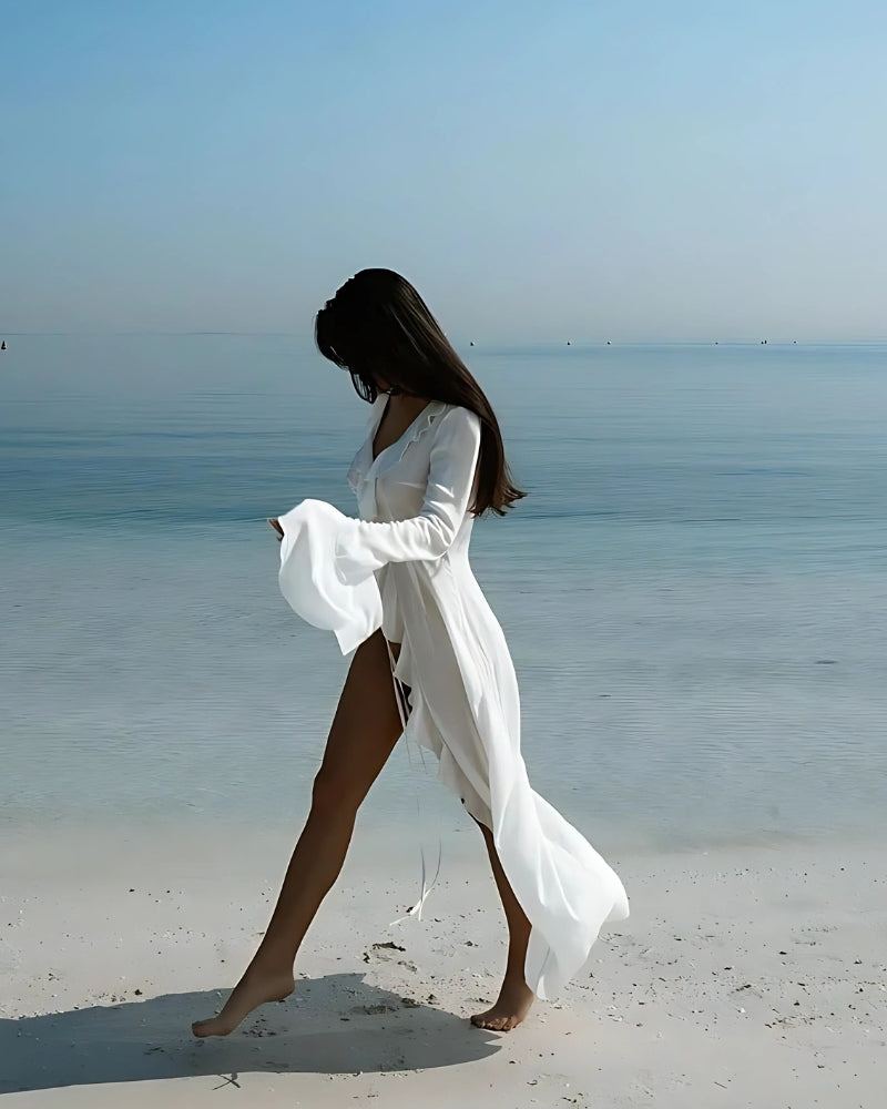 Robe-kimono de plage longue à volants — vue 2