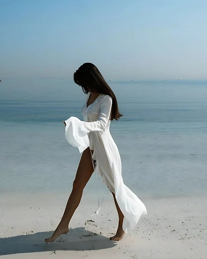 Robe-kimono de plage longue à volants — vue 2