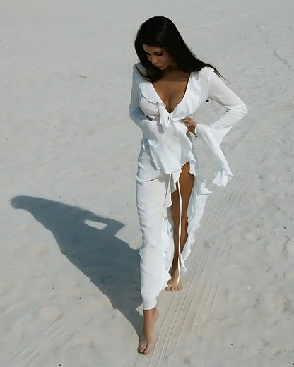 Robe-kimono de plage longue à volants — vue 3
