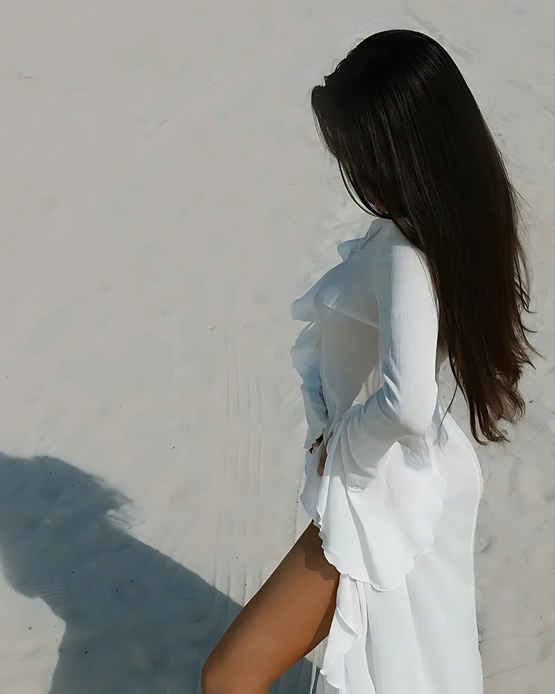 Robe-kimono de plage longue à volants — vue 4