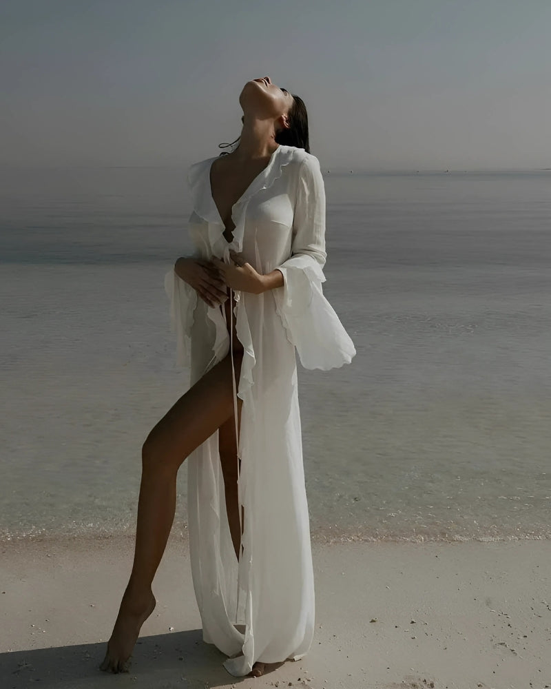 Robe-kimono de plage longue à volants — vue 6
