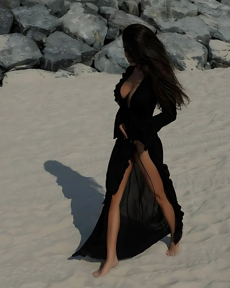 Robe-kimono de plage longue à volants — vue 7