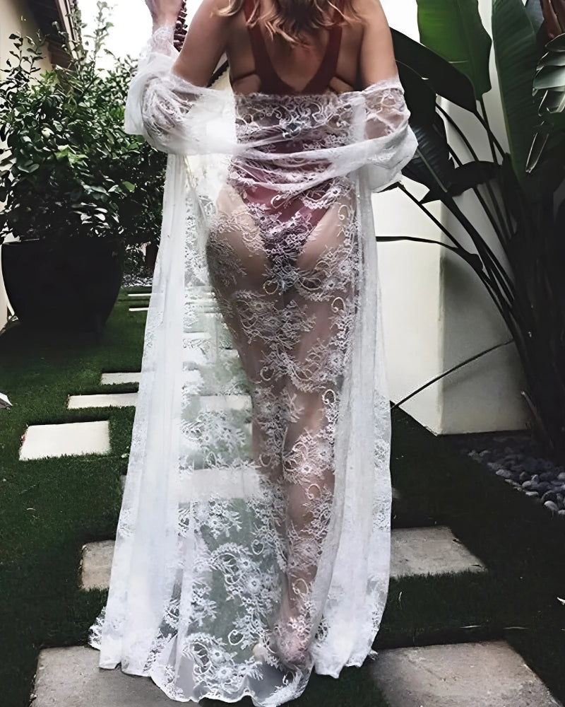 Robe-kimono longue en dentelle style boho — vue 3