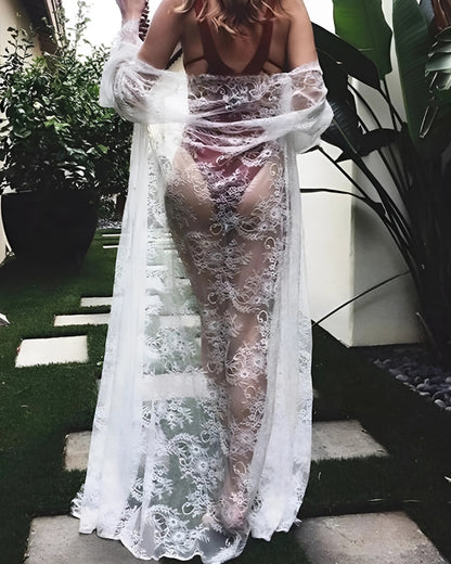 Robe-kimono longue en dentelle style boho — vue 3