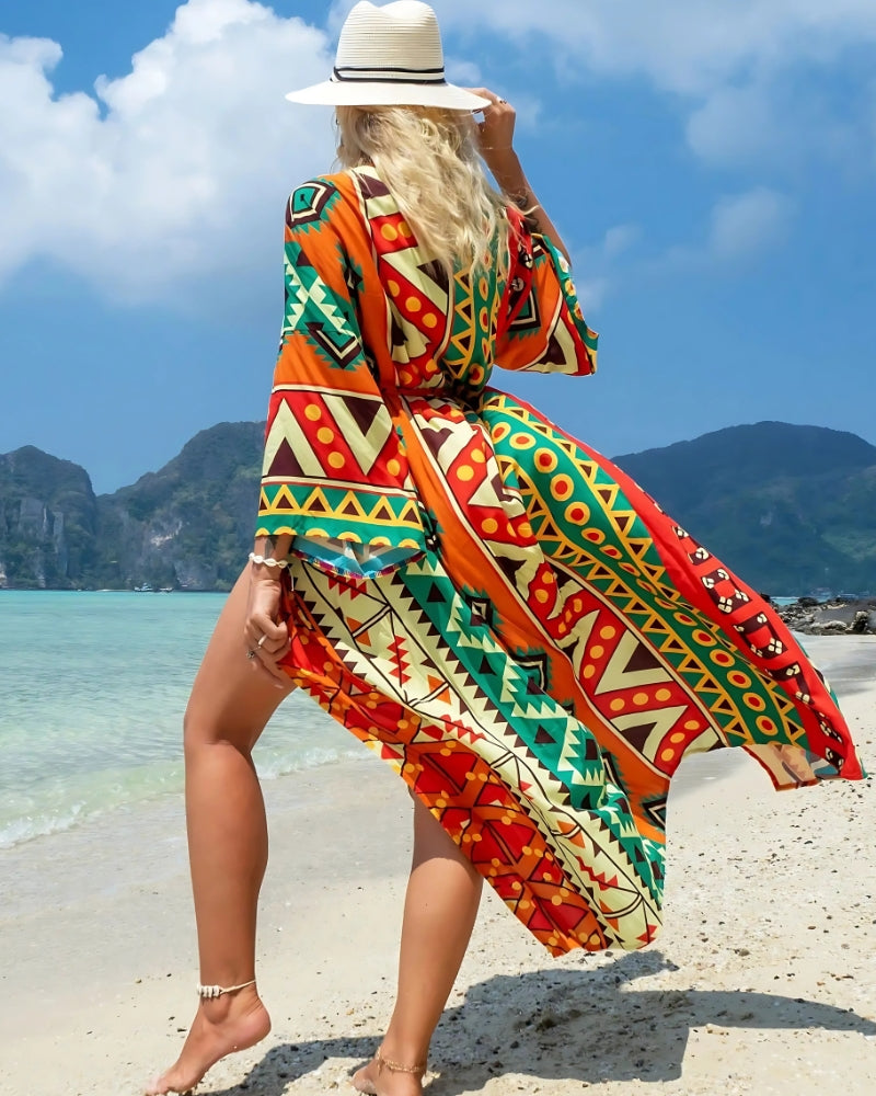 Robe-kimono longue imprimée rétro — vue 2