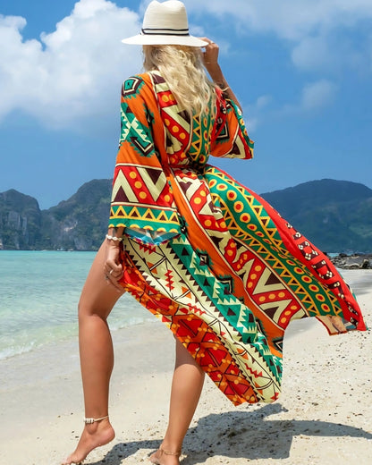 Robe-kimono longue imprimée rétro — vue 2