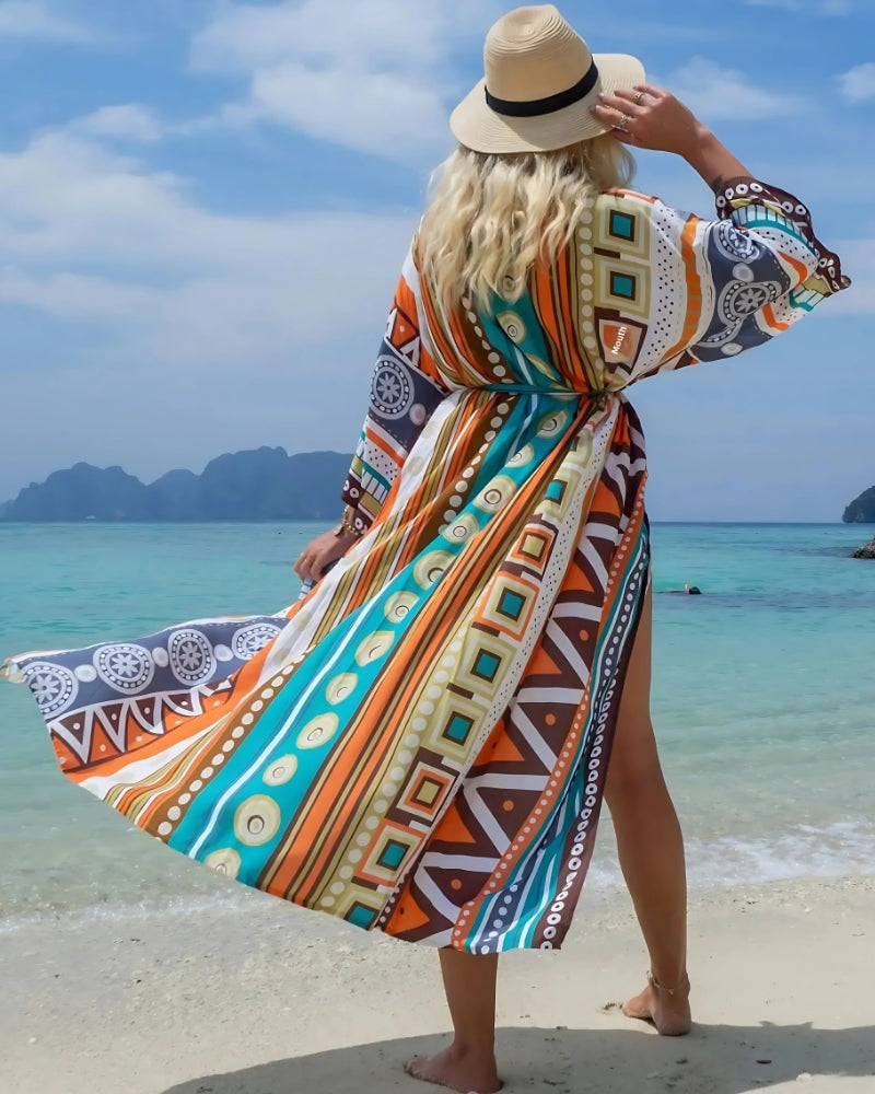 Robe-kimono longue imprimée rétro — vue 4