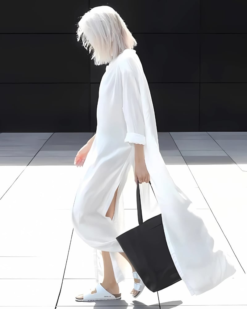 Robe-kimono de plage longue blanche en coton — vue 2