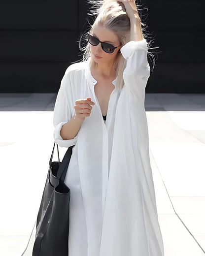 Robe-kimono de plage longue blanche en coton — vue 3