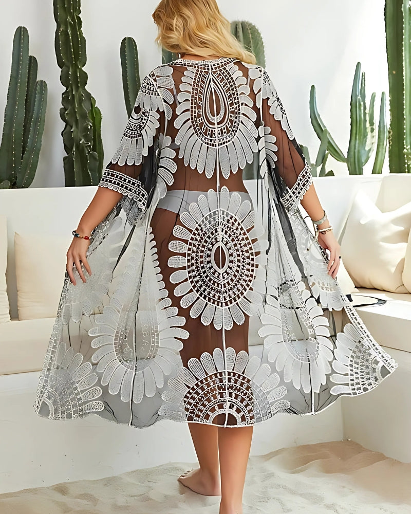 Robe-kimono en dentelle transparente — vue 3