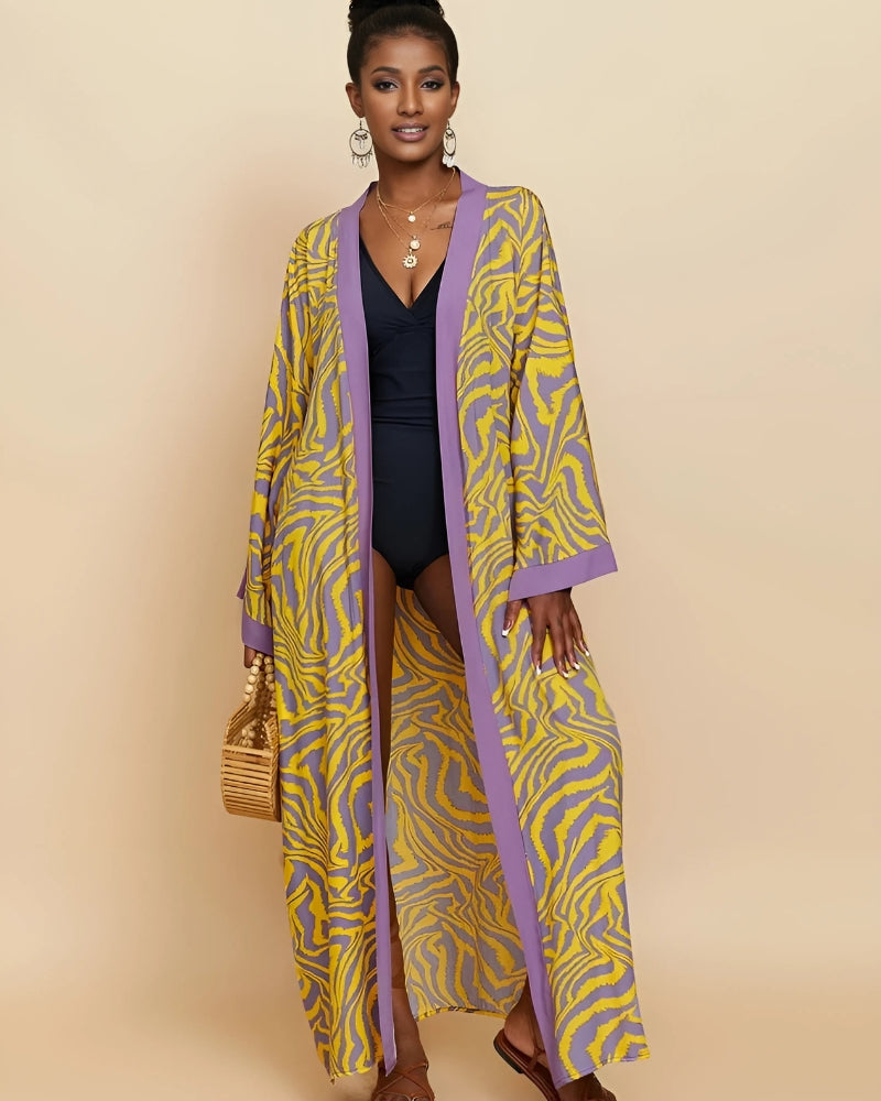 Robe-kimono longue imprimée avec ceinture — vue 6