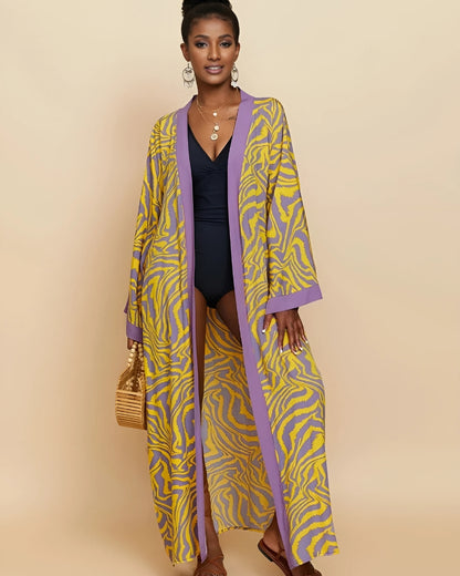 Robe-kimono longue imprimée avec ceinture — vue 6