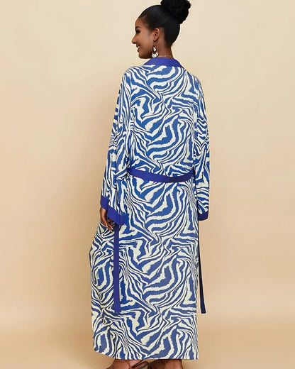 Robe-kimono longue imprimée avec ceinture — vue 5