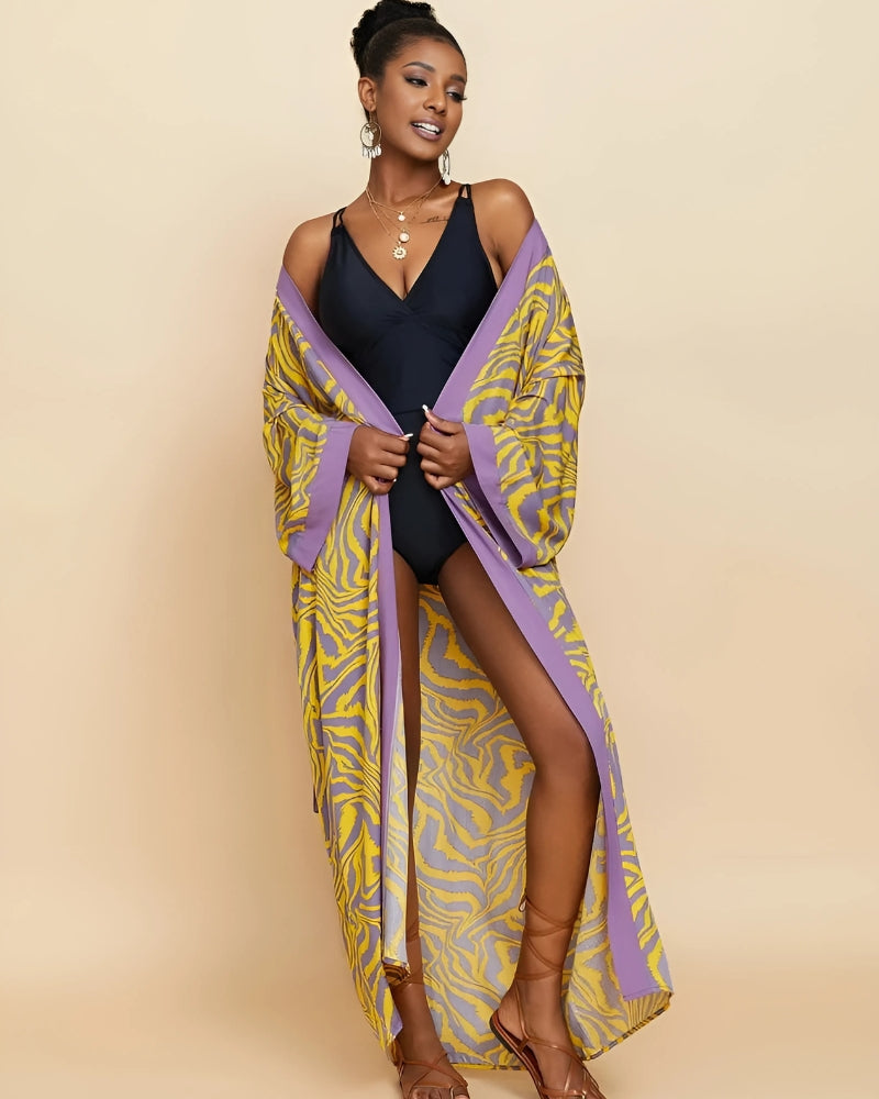 Robe-kimono longue imprimée avec ceinture — vue 8