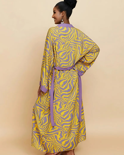 Robe-kimono longue imprimée avec ceinture — vue 10