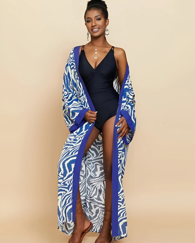 Robe-kimono longue imprimée avec ceinture — vue 2