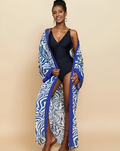 Robe-kimono longue imprimée avec ceinture — vue 2