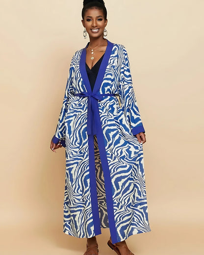 Robe-kimono longue imprimée avec ceinture — vue 4