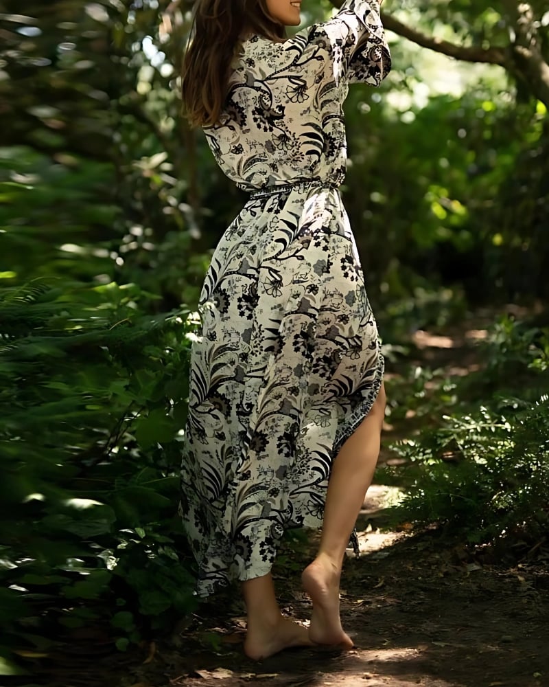 Robe-kimono longue imprimée floral style rétro — vue 5