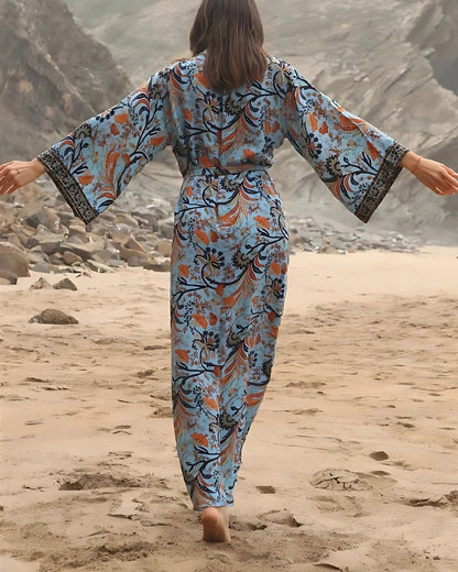Robe-kimono longue imprimée floral style rétro — vue 3
