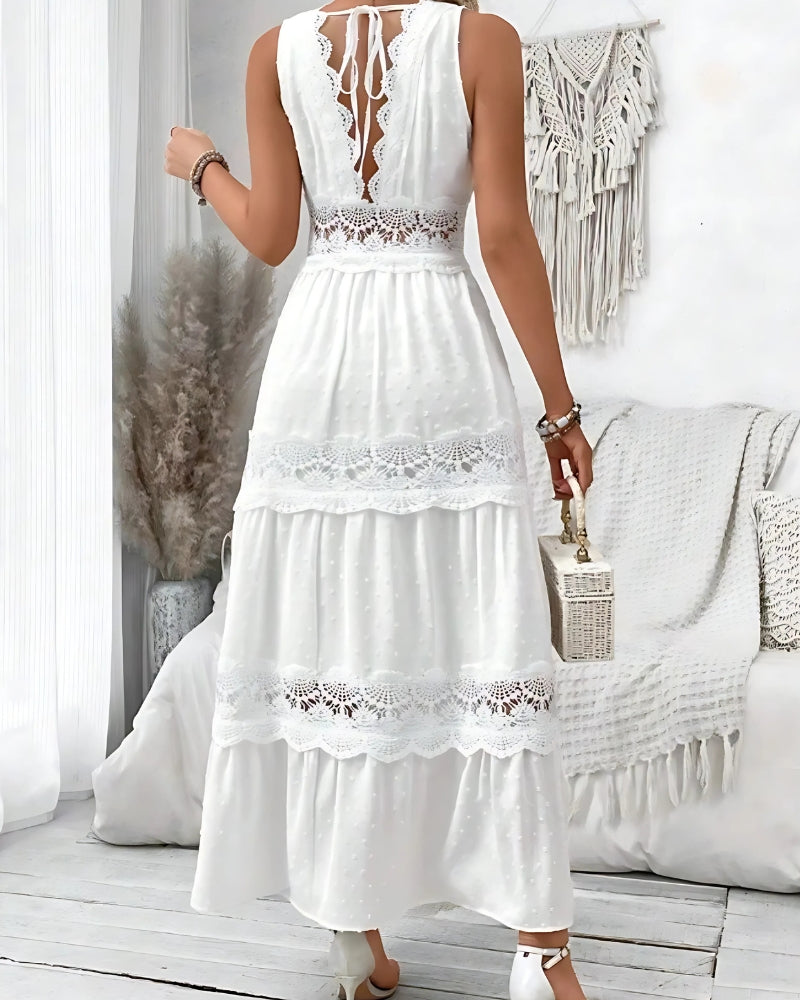 Robe col v blanche à volants en dentelle — vue 4