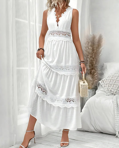 Robe col v blanche à volants en dentelle — vue 5