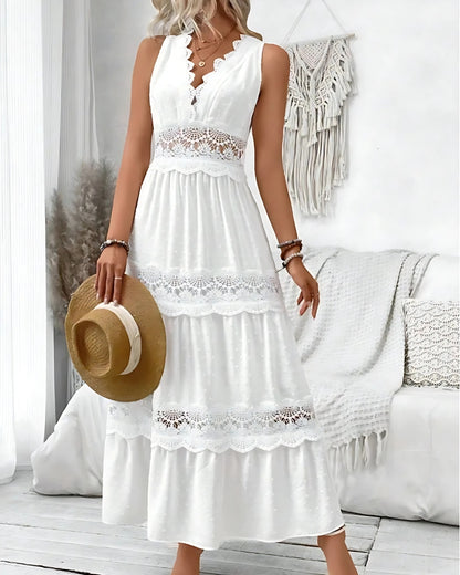 Robe col v blanche à volants en dentelle — vue 2