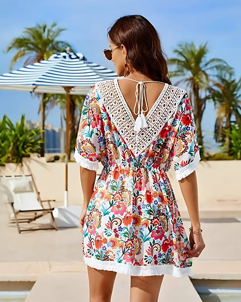 Robe de plage col en v profond à imprimé — vue 2