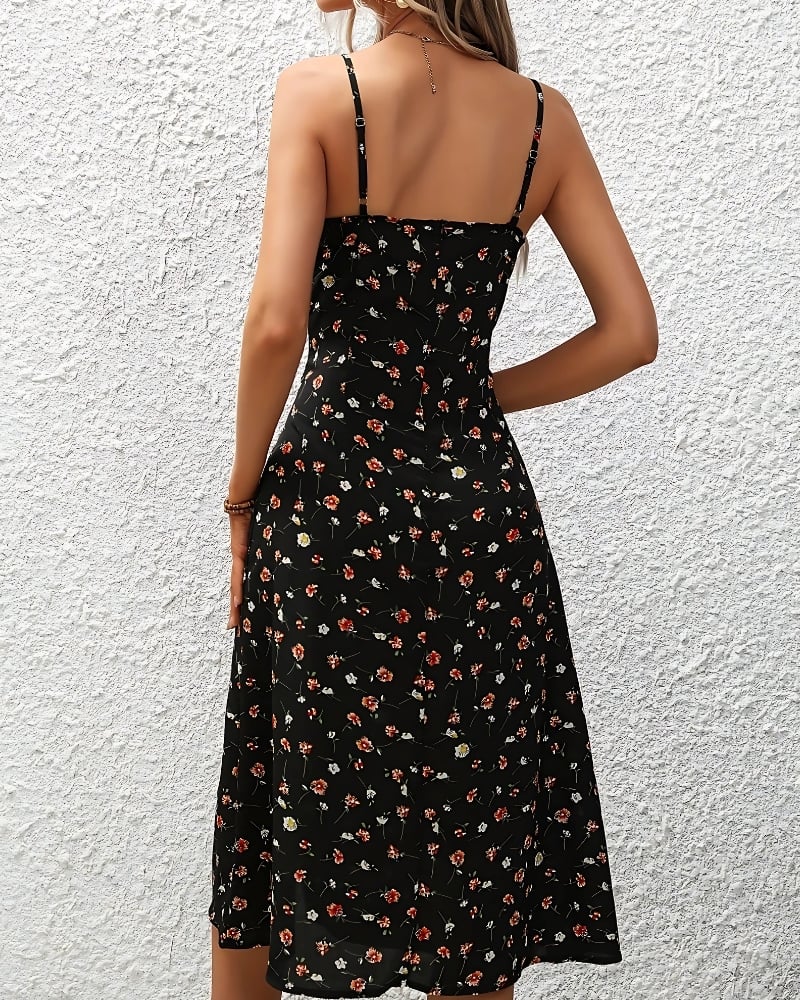 Robe d’été à fleurs décontractée mi-longue à bretelles — vue 3