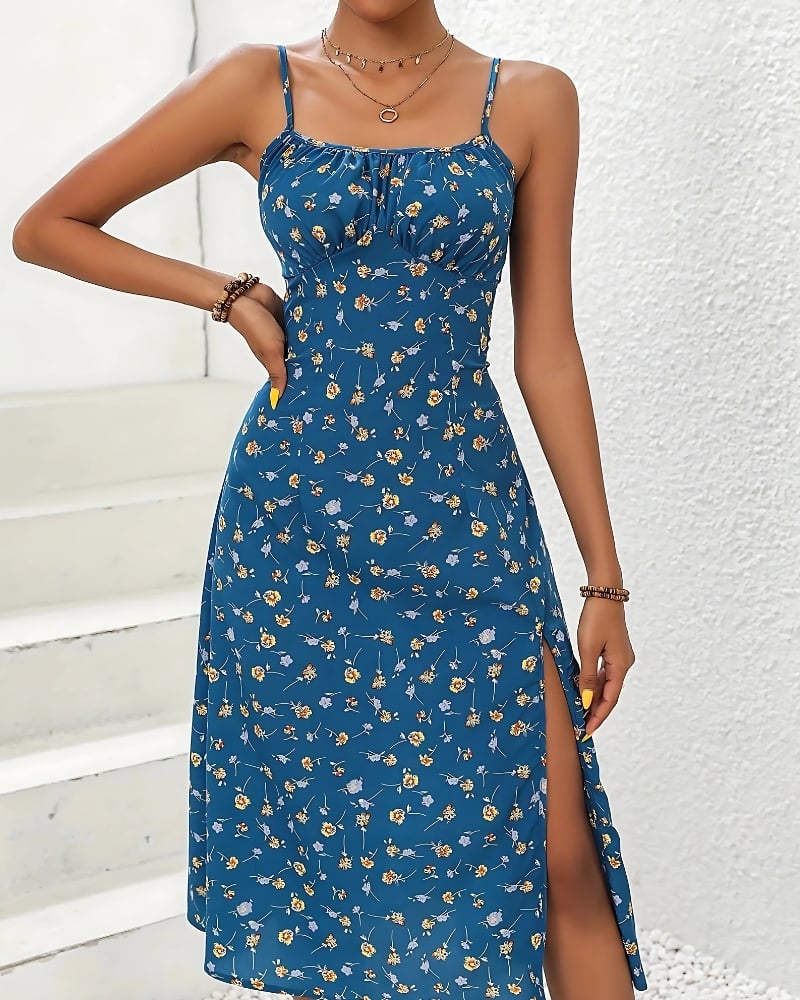 Robe d’été à fleurs décontractée mi-longue à bretelles — vue 7