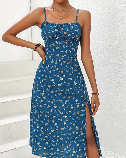 Robe d’été à fleurs décontractée mi-longue à bretelles — vue 7
