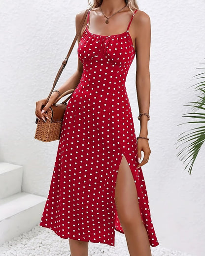 Robe d’été mi-longue à bretelles imprimé à pois — BOHERIS