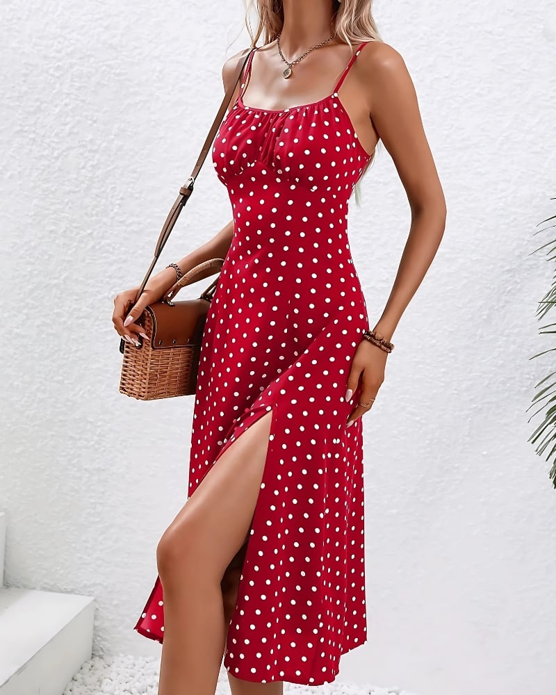 Robe d’été mi-longue à bretelles imprimé à pois — vue 3