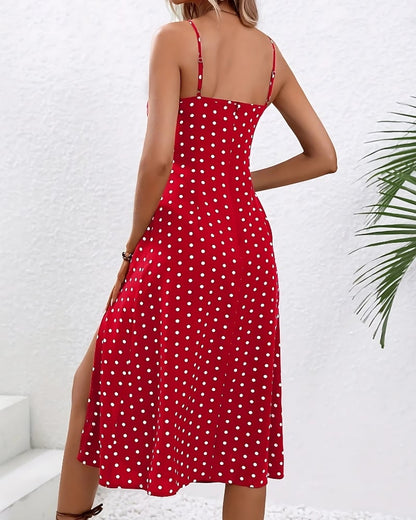 Robe d’été mi-longue à bretelles imprimé à pois — vue 4