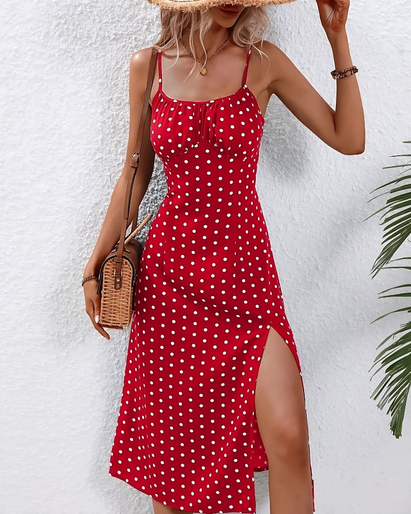 Robe d’été mi-longue à bretelles imprimé à pois — vue 5