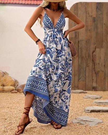 Robe longue à bretelles de style hawaïen — BOHERIS