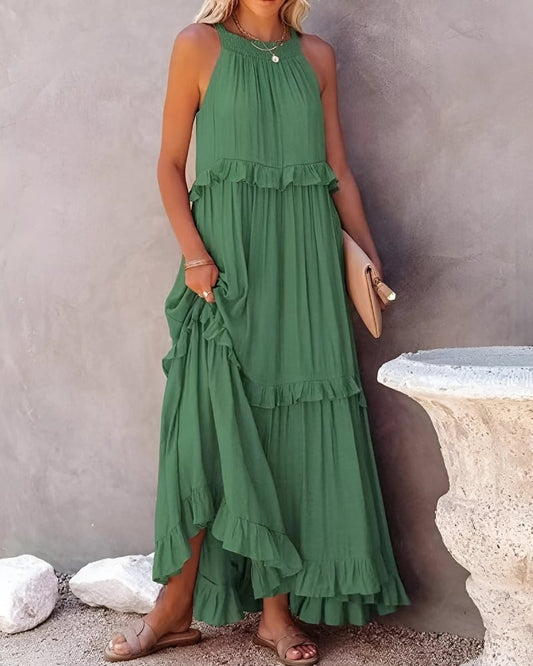 Robe longue sans manches à volants — BOHERIS