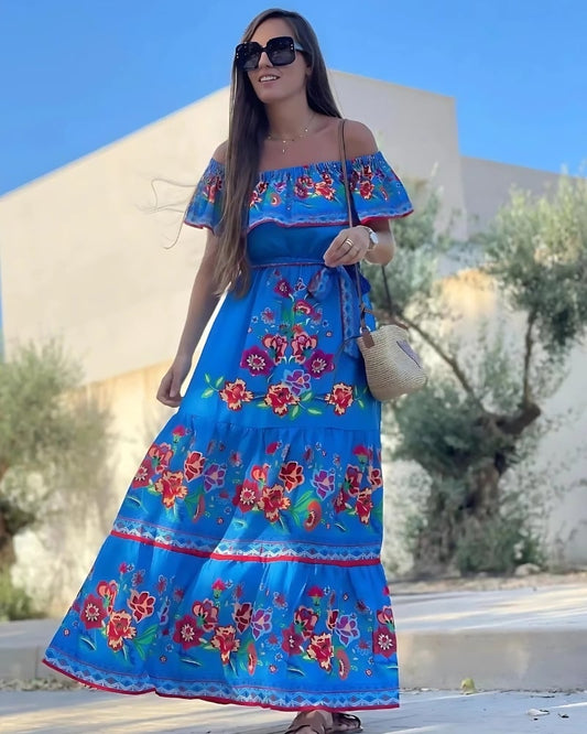 Robe longue imprimé à volants — BOHERIS
