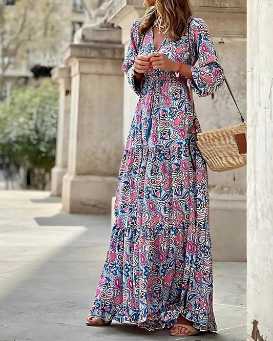 Robe longue imprimée à volants style bohème — BOHERIS