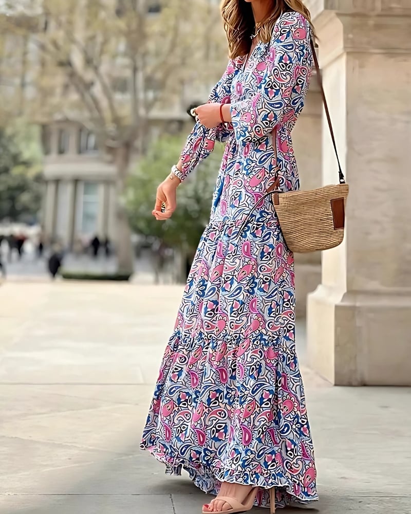 Robe longue imprimée à volants style bohème — vue 2