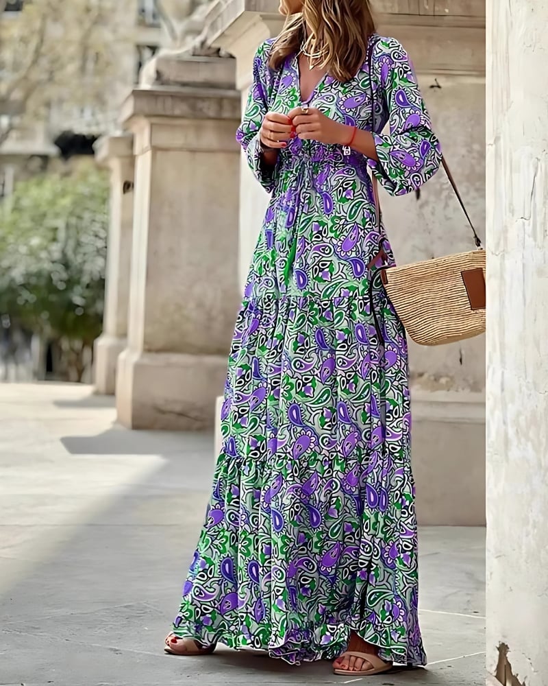 Robe longue imprimée à volants style bohème — vue 5