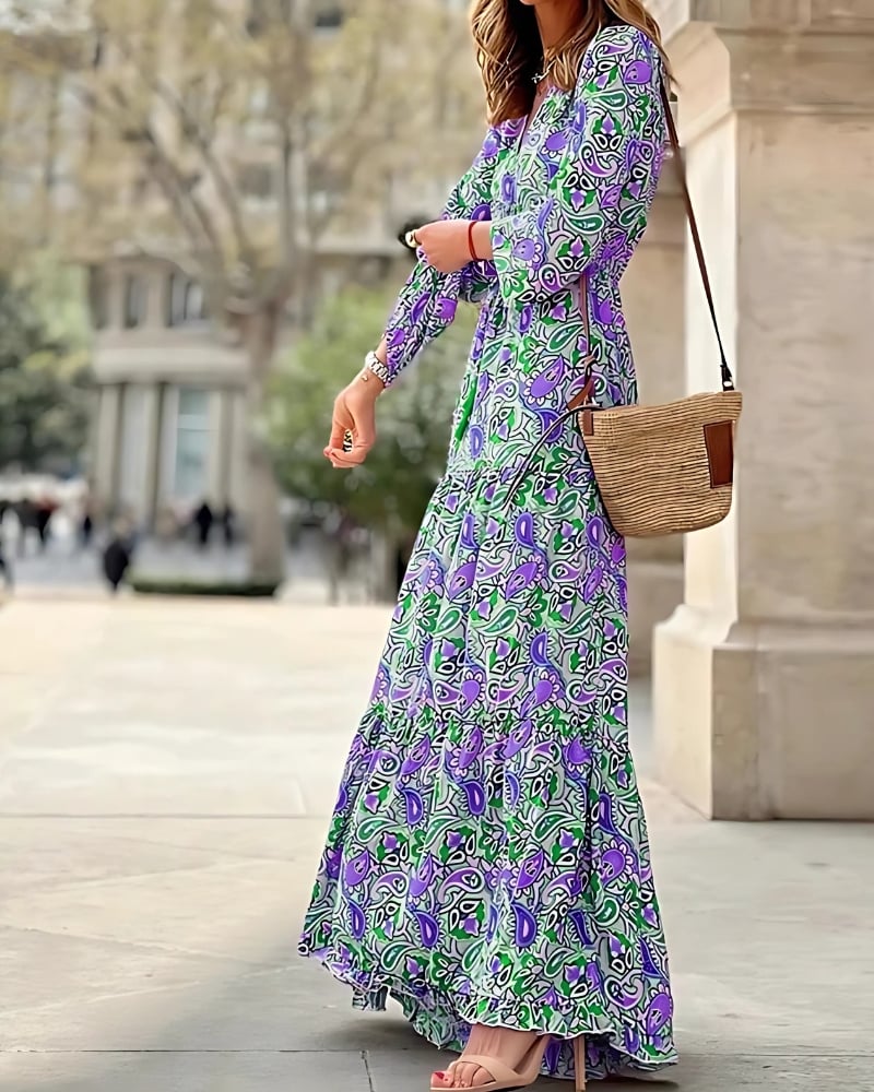 Robe longue imprimée à volants style bohème — vue 6