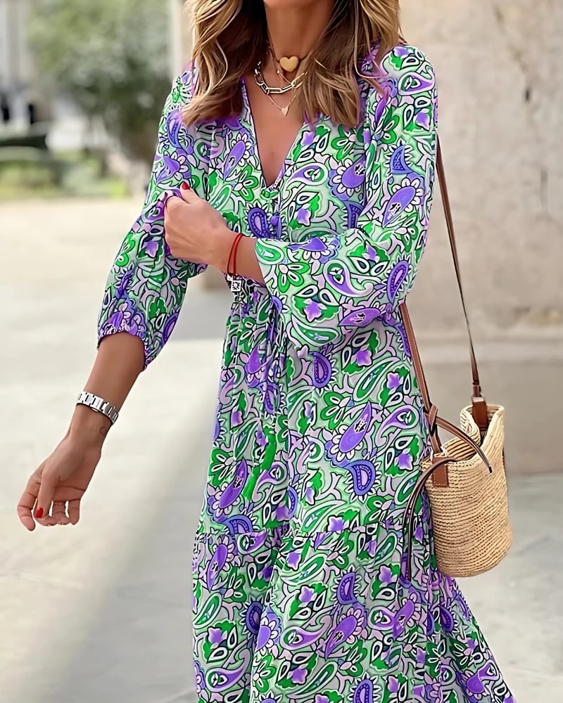 Robe longue imprimée à volants style bohème — vue 7