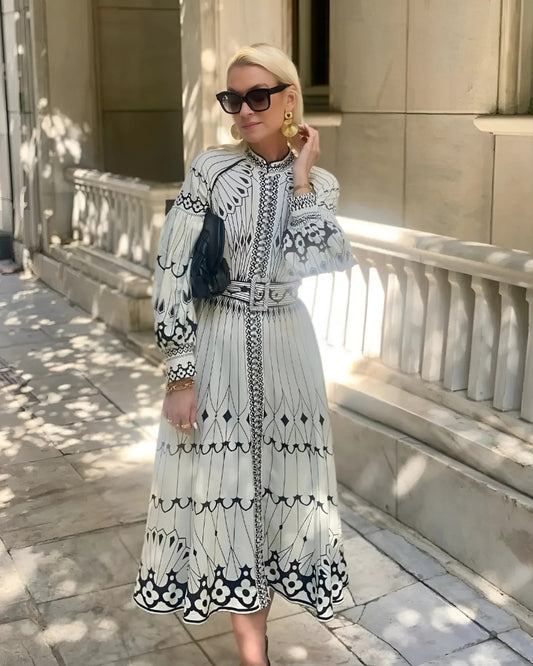 Robe longue rétro à col montant — BOHERIS