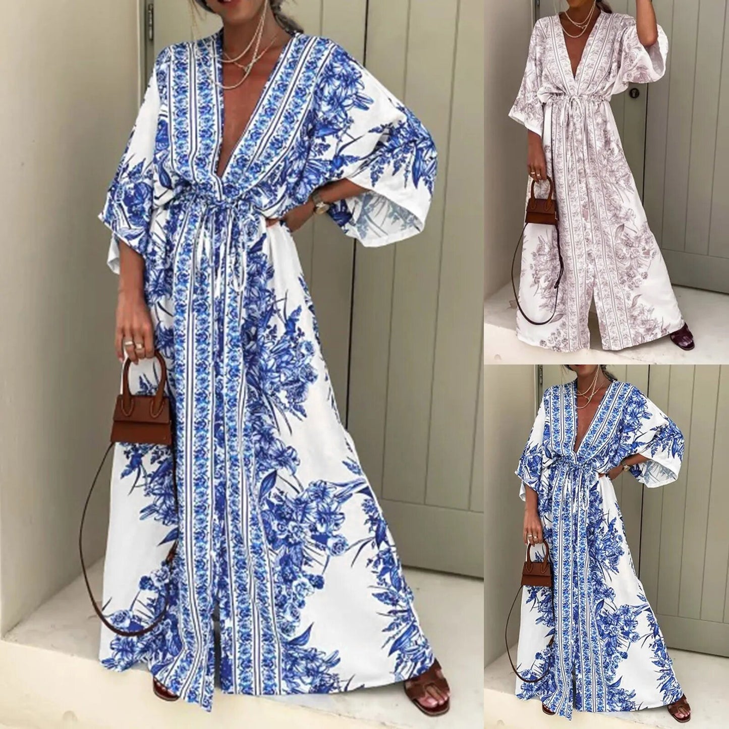 Robe kimono à motif floral — BOHERIS